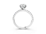 White gold Oval Cut Diamond Solitaire Ring with Round with Moissanite side stone Pavé Band and Four-Prong Setting_15