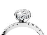 White gold Oval Cut Diamond Solitaire Ring with Round with Moissanite side stone Pavé Band and Four-Prong Setting_16