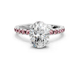 White gold Oval Cut Diamond Solitaire Ring with Round with Morganite side stone Pavé Band and Four-Prong Setting_12
