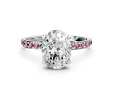 White gold Oval Cut Diamond Solitaire Ring with Round with Morganite side stone Pavé Band and Prong Setting