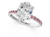 White gold Oval Cut Diamond Solitaire Ring with Round with Morganite side stone Pavé Band and Prong Setting_13