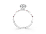 White gold Oval Cut Diamond Solitaire Ring with Round with Morganite side stone Pavé Band and Prong Setting_15