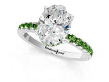 White gold Oval Cut Diamond Solitaire Ring with Round with Peridot side stone Pavé Band and Four-Prong Setting_13
