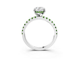 White gold Oval Cut Diamond Solitaire Ring with Round with Peridot side stone Pavé Band and Four-Prong Setting_3