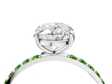 White gold Oval Cut Diamond Solitaire Ring with Round with Peridot side stone Pavé Band and Prong Setting_4