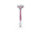 White gold Oval Cut Diamond Solitaire Ring with Round with Pink Sapphire side stone Pavé Band and Four-Prong Setting_14