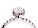 White gold Oval Cut Diamond Solitaire Ring with Round with Pink Sapphire side stone Pavé Band and Four-Prong Setting_16