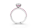 White gold Oval Cut Diamond Solitaire Ring with Round with Pink Sapphire side stone Pavé Band and Four-Prong Setting_3