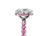 White gold Oval Cut Diamond Solitaire Ring with Round with Pink Sapphire side stone Pavé Band and Four-Prong Setting_5