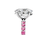 White gold Oval Cut Diamond Solitaire Ring with Round with Pink Sapphire side stone Pavé Band and Prong Setting_17
