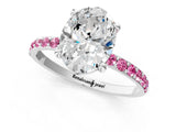 White gold Oval Cut Diamond Solitaire Ring with Round with Pink Sapphire side stone Pavé Band and Prong Setting_19