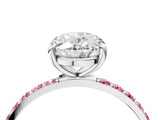 White gold Oval Cut Diamond Solitaire Ring with Round with Pink Sapphire side stone Pavé Band and Prong Setting_22