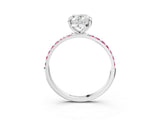 White gold Oval Cut Diamond Solitaire Ring with Round with Pink Sapphire side stone Pavé Band and Prong Setting_27