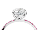 White gold Oval Cut Diamond Solitaire Ring with Round with Pink Sapphire side stone Pavé Band and Prong Setting_28
