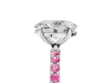 White gold Oval Cut Diamond Solitaire Ring with Round with Pink Sapphire side stone Pavé Band and Prong Setting_29