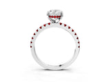 White gold Oval Cut Diamond Solitaire Ring with Round with Ruby side stone Pavé Band and Four-Prong Setting_15