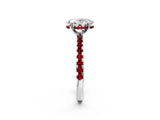 White gold Oval Cut Diamond Solitaire Ring with Round with Ruby side stone Pavé Band and Four-Prong Setting_2