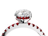 White gold Oval Cut Diamond Solitaire Ring with Round with Ruby side stone Pavé Band and Four-Prong Setting_4