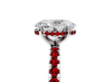 White gold Oval Cut Diamond Solitaire Ring with Round with Ruby side stone Pavé Band and Four-Prong Setting_5