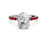 White gold Oval Cut Diamond Solitaire Ring with Round with Ruby side stone Pavé Band and Prong Setting_24