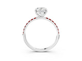 White gold Oval Cut Diamond Solitaire Ring with Round with Ruby side stone Pavé Band and Prong Setting_27