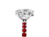 White gold Oval Cut Diamond Solitaire Ring with Round with Ruby side stone Pavé Band and Prong Setting_29