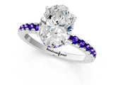 White gold Oval Cut Diamond Solitaire Ring with Round with Tanzanite side stone Pavé Band and Four-Prong Setting_1