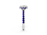 White gold Oval Cut Diamond Solitaire Ring with Round with Tanzanite side stone Pavé Band and Four-Prong Setting_2