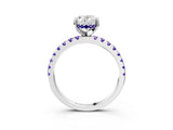 White gold Oval Cut Diamond Solitaire Ring with Round with Tanzanite side stone Pavé Band and Four-Prong Setting_3