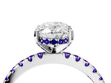 White gold Oval Cut Diamond Solitaire Ring with Round with Tanzanite side stone Pavé Band and Four-Prong Setting_4