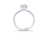 White gold Oval Cut Diamond Solitaire Ring with Round with Tanzanite side stone Pavé Band and Prong Setting_15