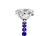 White gold Oval Cut Diamond Solitaire Ring with Round with Tanzanite side stone Pavé Band and Prong Setting_17