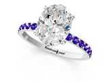 White gold Oval Cut Diamond Solitaire Ring with Round with Tanzanite side stone Pavé Band and Prong Setting_1