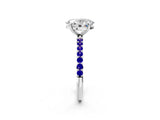 White gold Oval Cut Diamond Solitaire Ring with Round with Tanzanite side stone Pavé Band and Prong Setting_2