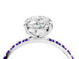 White gold Oval Cut Diamond Solitaire Ring with Round with Tanzanite side stone Pavé Band and Prong Setting_4
