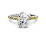 White gold Oval Cut Diamond Solitaire Ring with Round with Yellow Sapphire side stone Pavé Band and Four-Prong Setting_12