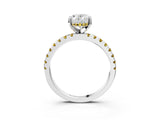 White gold Oval Cut Diamond Solitaire Ring with Round with Yellow Sapphire side stone Pavé Band and Four-Prong Setting_15