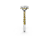 White gold Oval Cut Diamond Solitaire Ring with Round with Yellow Sapphire side stone Pavé Band and Four-Prong Setting_2