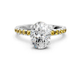 White gold Oval Cut Diamond Solitaire Ring with Round with Yellow Sapphire side stone Pavé Band and Four-Prong Setting_36