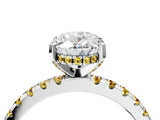 White gold Oval Cut Diamond Solitaire Ring with Round with Yellow Sapphire side stone Pavé Band and Four-Prong Setting_4