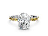 White gold Oval Cut Diamond Solitaire Ring with Round with Yellow Sapphire side stone Pavé Band and Prong Setting_48