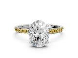 White gold Oval Cut Diamond Solitaire Ring with Round with Yellow Sapphire side stone Pavé Band and Prong Setting_48