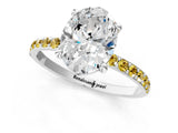 White gold Oval Cut Diamond Solitaire Ring with Round with Yellow Sapphire side stone Pavé Band and Prong Setting_49