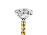 White gold Oval Cut Diamond Solitaire Ring with Round with Yellow Sapphire side stone Pavé Band and Prong Setting_5