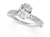 White gold Oval Cut Diamond Solitaire Ring with Shared Prong Pavé Band and Four-Prong Setting_125