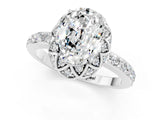 White gold Oval Cut Diamond Solitaire Ring with Shared Prong Pavé Band_1