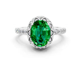 White gold Oval Cut Diamond Solitaire Ring with Shared Prong Pavé Band
