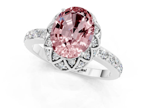White gold Oval Cut Diamond Solitaire Ring with Shared Prong Pavé Band_1