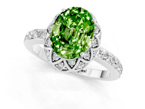 White gold Oval Cut Diamond Solitaire Ring with Shared Prong Pavé Band_1