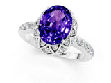 White gold Oval Cut Diamond Solitaire Ring with Shared Prong Pavé Band_1